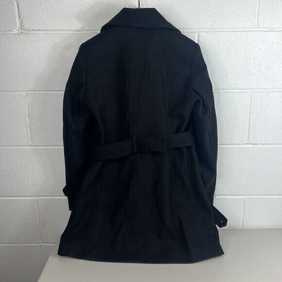 NEW MICHAEL Michael Kors Collared Peacoat Sz S Belt Black Wool Zippered logo MK - Picture 3 of 3